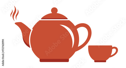 Red Teapot and Cup Set Illustration.