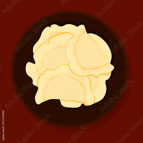 Boiled varenyky in a clay bowl are a traditional Ukrainian dish