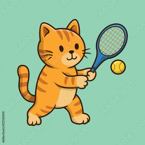 cat doing tennis illustration