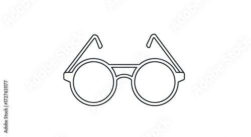 Simple Outline Drawing of Round Eyeglasses.