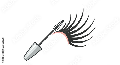 Mascara wand with black bristles and stylized eyelashes illustration.