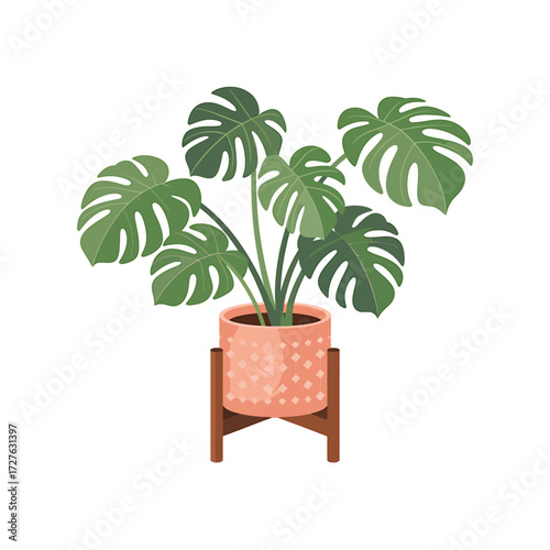 Minimalist monstera leaf illustration in rgb