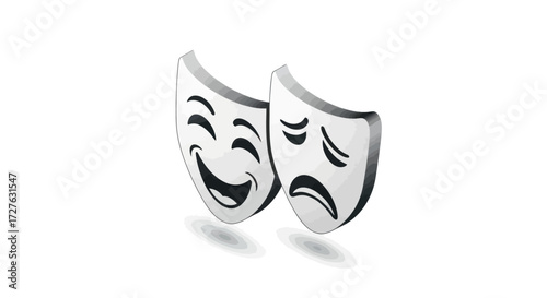 Happy and Sad Theatrical Masks in 3D Style.