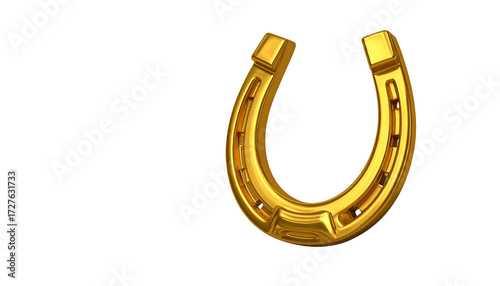 Horseshoe isolated on clean white background, metallic silver surface with smooth reflective shine, symbol of luck and tradition, detailed 3D illustration highlighting craftsmanship, durability, prote