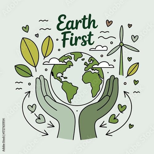 Hand drawn illustration of environmental elements and abstract shapes