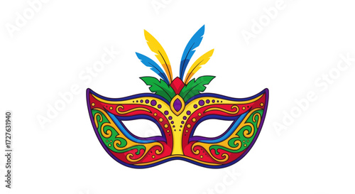 Colorful Decorated Venetian Mask with Feathers and Jewels.