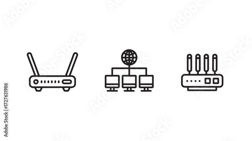 Vector art of three router icons representing network and connectivity