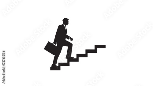 Vector art of silhouette of a businessman climbing stairs with briefcase