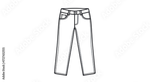 Simple Line Art Drawing of Casual Denim Pants.