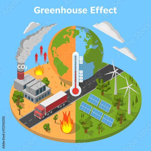 Isometric educational illustration of a complex system with interconnected parts