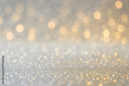 Golden holiday bokeh light background, horizontal photo