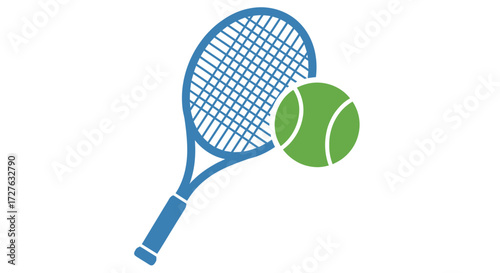 Blue Tennis Racket and Green Tennis Ball Illustration.