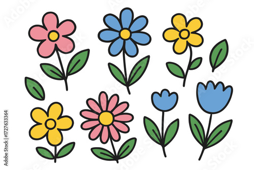 Colorful Cartoon Flower Illustration Bright Decorative Design
