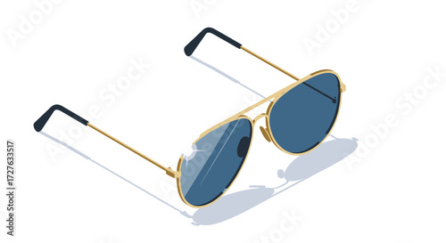 Stylish gold-framed aviator sunglasses with dark blue lenses and black temple tips.