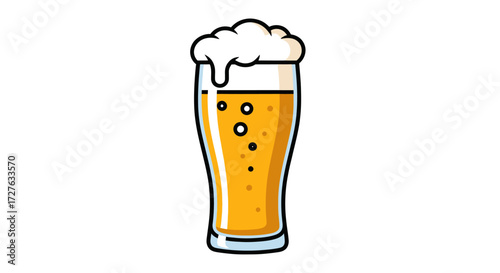 Cartoon Glass of Light Beer with Frothy Head.