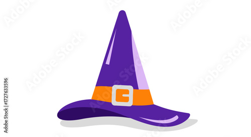 Cartoon Purple Witch Hat with Orange Belt and Buckle.