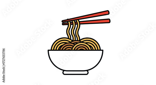 Bowl of Noodles with Chopsticks: Asian Cuisine Illustration.