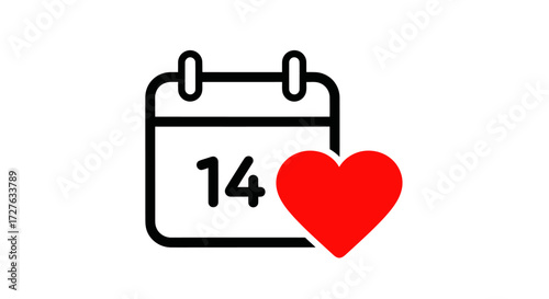 Calendar with Red Heart Icon Marking the 14th Day.