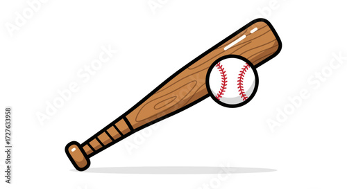 Cartoon Baseball Bat and Ball Illustration on White Background.