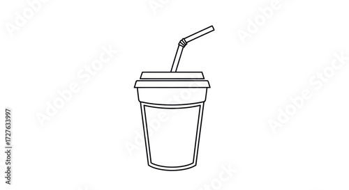 Simple Line Art Illustration of a Drink Cup with Straw.