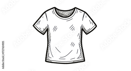 Simple White T-Shirt Sketch with Short Sleeves and Round Neckline.