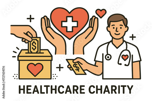 Healthcare charity donation concept with doctor hands and giving money