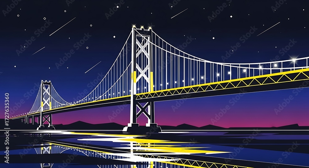 Obraz premium Bridge at Night Vector.