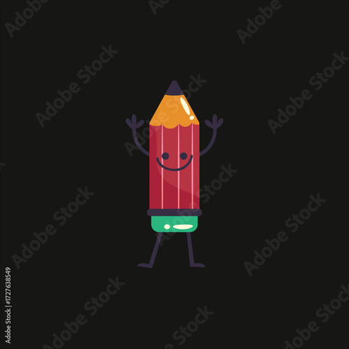 Cute Cartoon Pencil Character Illustration – Creativity, Art, and Education Concept