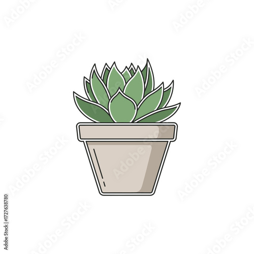 A simple, stylized illustration of a green succulent plant in a beige pot with a thick black outline, isolated on a white background.