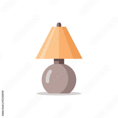 A simple, modern desk lamp with a conical lampshade and a round base.