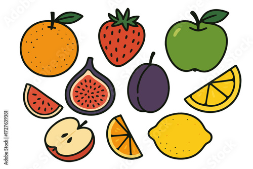 Colorful Assorted Fruits Illustration with Oranges Strawberries Apples Lemons and Lemons on Transparent Background
