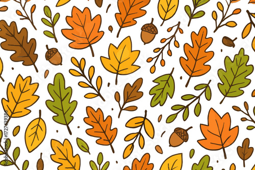Autumn Leaf Pattern Illustration in Warm Colors on Transparent Background