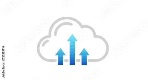 Digital cloud storage icon with three blue upload arrows.