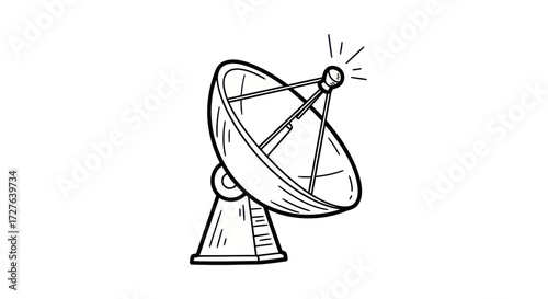 Hand-drawn Satellite Dish Antenna Illustration.