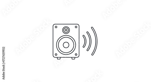 Speaker Icon with Sound Waves Audio Equipment Outline.