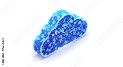 Digital Cloud Computing Icon with Blue Data Pattern.