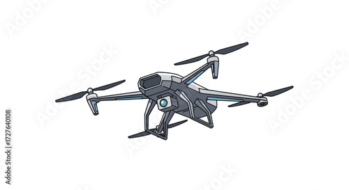 Sleek Gray Quadcopter Drone with Integrated Camera.