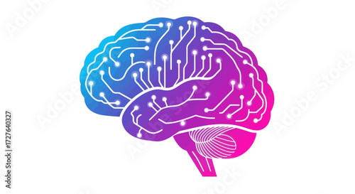 Conceptual Illustration of a Human Brain with Circuitry.