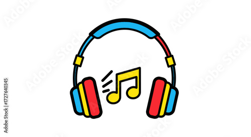 Colorful Headphones with Music Note Symbol.