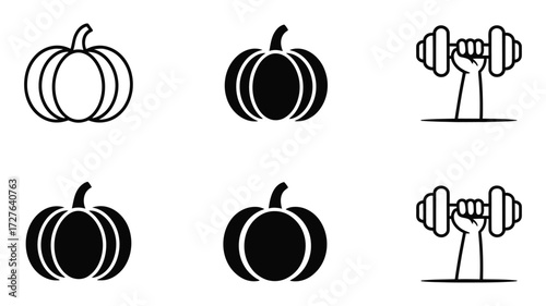Vector art of a set of pumpkin icons in different styles for halloween, autumn, fall, harvest, or thanksgiving