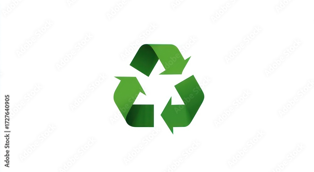 Obraz premium A vibrant green recycling symbol with flowing lines is prominently displayed against a clean white background.
