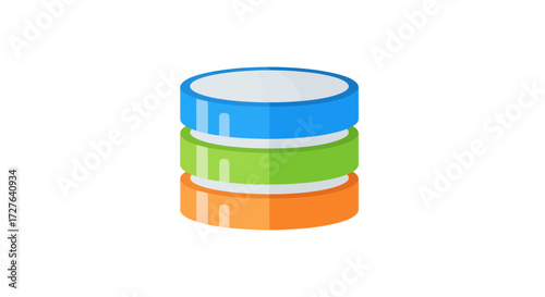 Stacked database discs with blue green and orange layers.