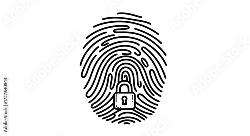 Fingerprint with Padlock: Biometric Security Icon.