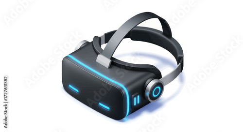 Sleek Black Virtual Reality Headset with Blue Accents.