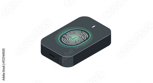 Dark Gray Fingerprint Scanner Device Illustration.