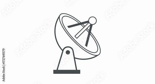 Simple black and white line art icon of a satellite dish antenna.