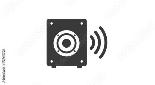 Simple black speaker icon with sound waves symbol for audio and music.
