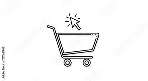 Shopping Cart Icon with Cursor Click Online Purchase Symbol.