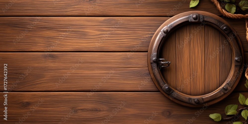 Fototapeta premium Wooden Round Door On Brown Wooden Planks