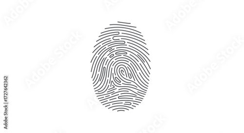 Detailed black line art illustration of a human fingerprint with unique whorl and loop patterns.